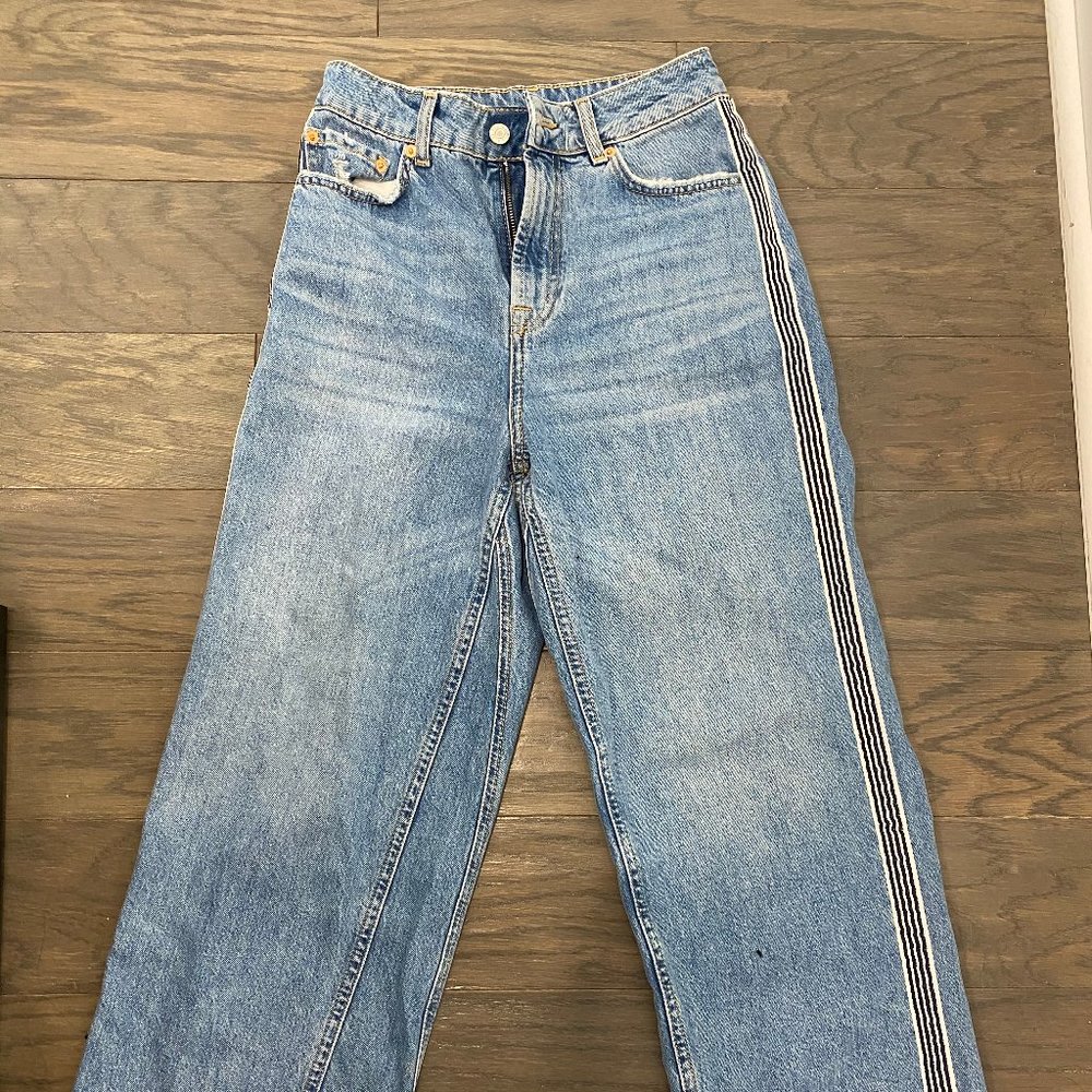 Side Stripe TOPSHOP Moto Light Wash Wide Leg Jeans